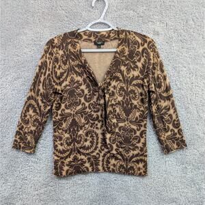 TALBOTS Silk Blend Women's Brown Paisley Floral Tie Blouse Small Petite SP
